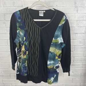Paisley & Sage Colorblock Abstract Floral V Neck Tunic Top Womens XL Artsy Boho